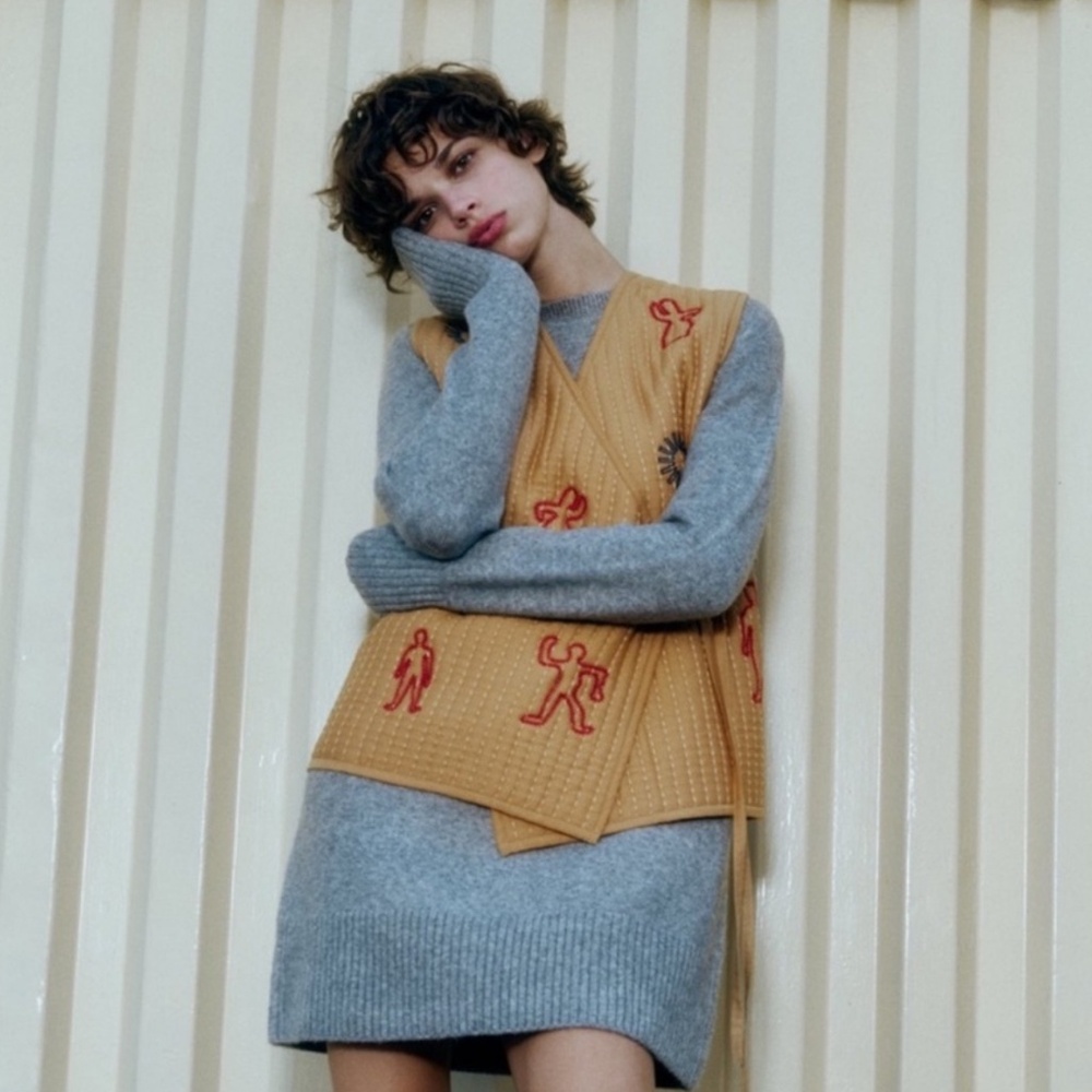 Zara Quilted Embroidered Wrap Vest Indie Granola Folk Bohemian Small